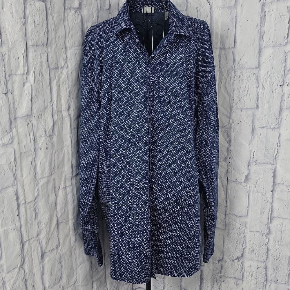 Reaction Kenneth Cole Blue/White Micro Dot Button‎ Down Men's Dress Shirt 18